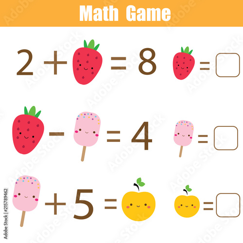 Educational game for children. Complete equations. Study Subtraction and addition