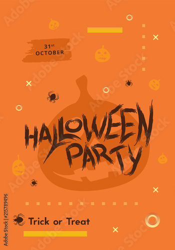 Happy Halloween Party flat vertical poster. Vector illustration.