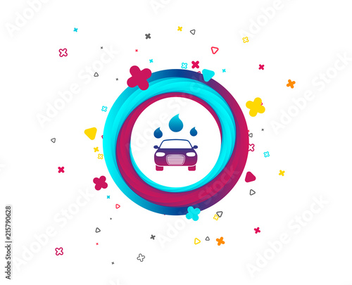 Car wash icon. Automated teller carwash symbol. Water drops signs. Colorful button with icon. Geometric elements. Vector