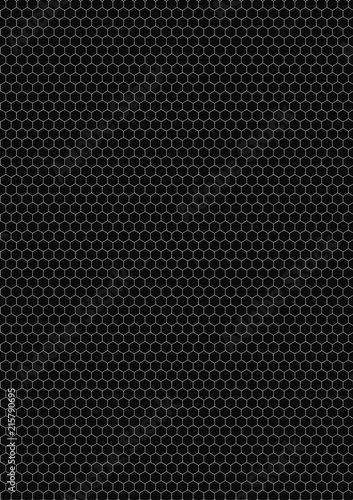 White color hexagon grid on black, a4 size background