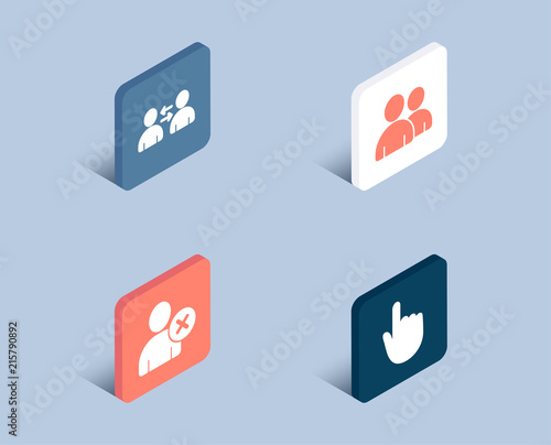 Free Download Set of Users, Delete user and Communication icons. Hand click sign. Couple of people, Remove profile, Users talking. Location pointer.  3d isometric buttons. Flat design concept. Vector - GFXLoad