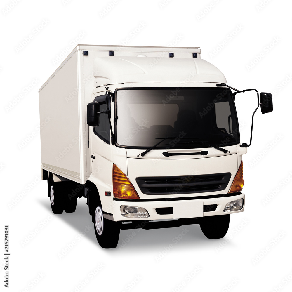 Front view of 6-wheeled truck isolated on white background with clipping path.