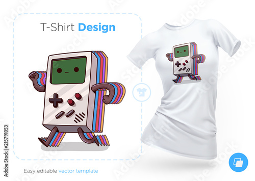 Old gaming device t-shirt design. Print for clothes, posters or souvenirs. Vector