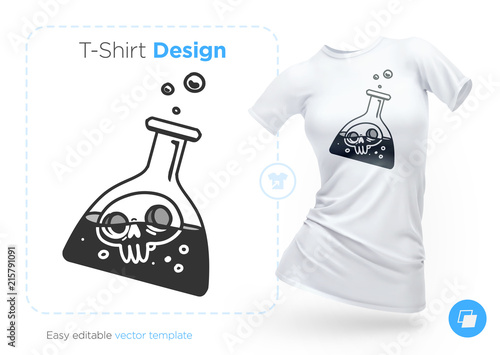 Skull in vitro t-shirt design. Print for clothes, posters or souvenirs. Vector