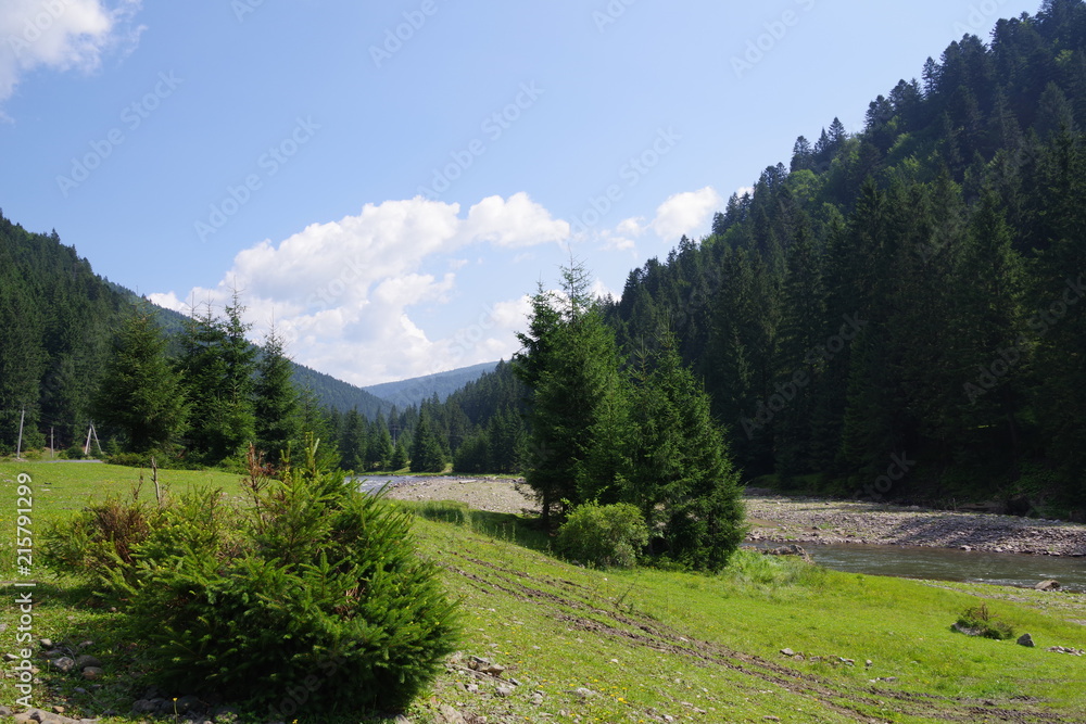 Fototapeta premium mountain river and blue sky