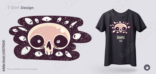 Skull with evil eyes t-shirt design. Print for clothes, posters or souvenirs. Vector