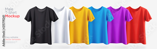 Men's t-shirt realistic mockup in different colors. Vector photo