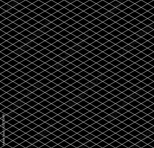 White isometric grid on black, seamless pattern