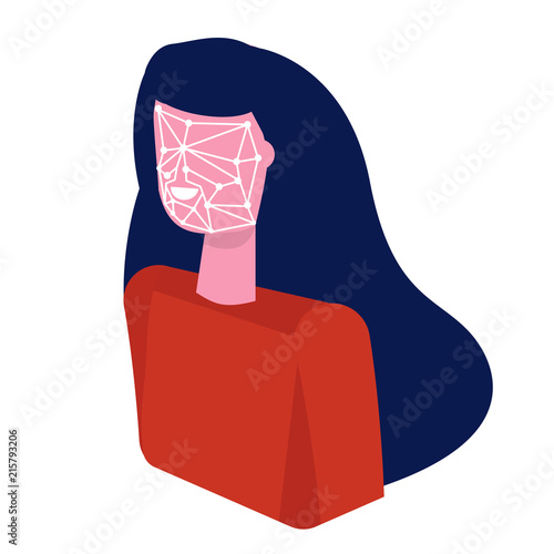 Face recognition isometric concept. Biometric identification. Vector illustration