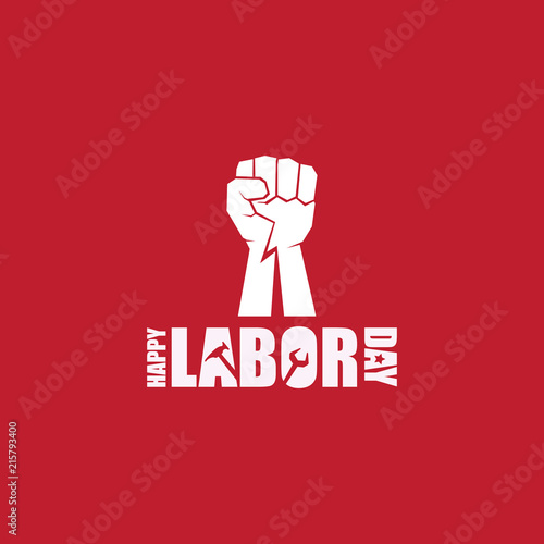labor day Usa vector label or banner background. vector happy labor day poster or banner with clenched fist isolated on red . Labor union icon
