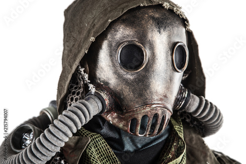 Fototapeta Close up portrait of nuclear post-apocalypse survivor, living underground mutant