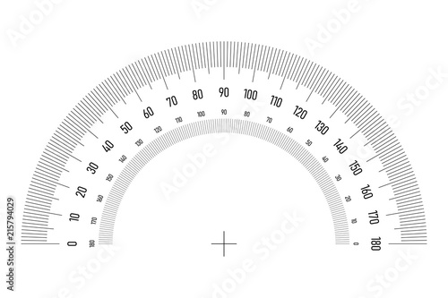 Protractor grid for measuring angle or tilt. Double side 180 degrees scale. Simple vector illustration.