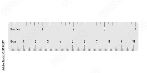 Both side ruler with scales in centimeters and inches. Grey vector illustration.