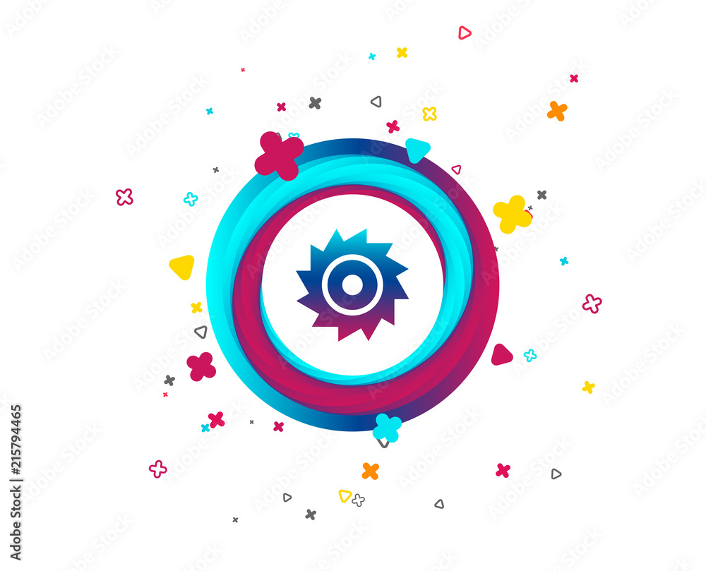 Saw circular wheel sign icon. Cutting blade symbol. Colorful button with icon. Geometric elements. Vector