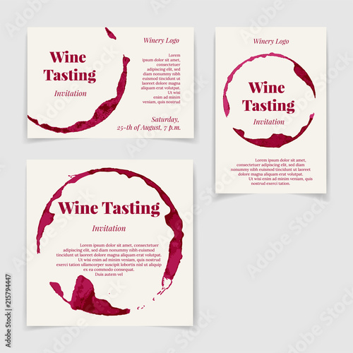 Set of Wine Tasting Invitation cards in different proportions. Vector design elements.