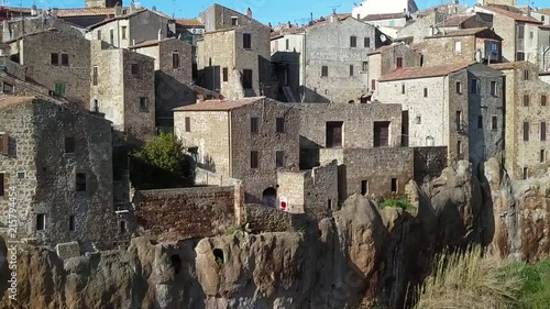 HD Aerial view of Pitigliano - Old Italian city, stone made, above a cliff CloseUpPan