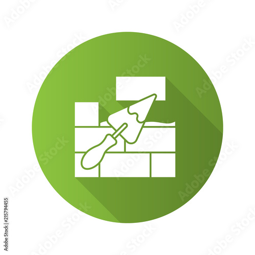 Brick wall with triangular shovel flat linear long shadow icon