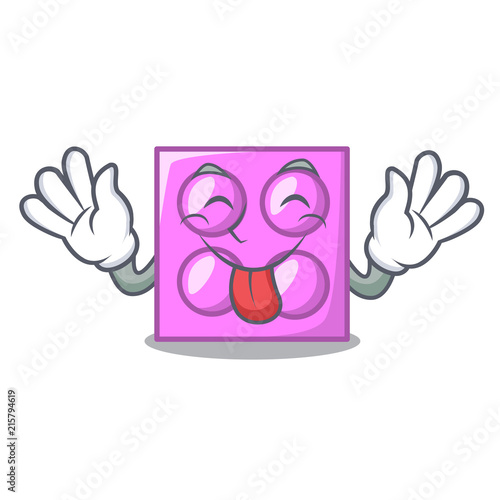 Tongue out toy brick mascot cartoon