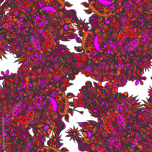 Abstract floral, seamless pattern. Drawn dudles. For meditation, soothing, textile photo