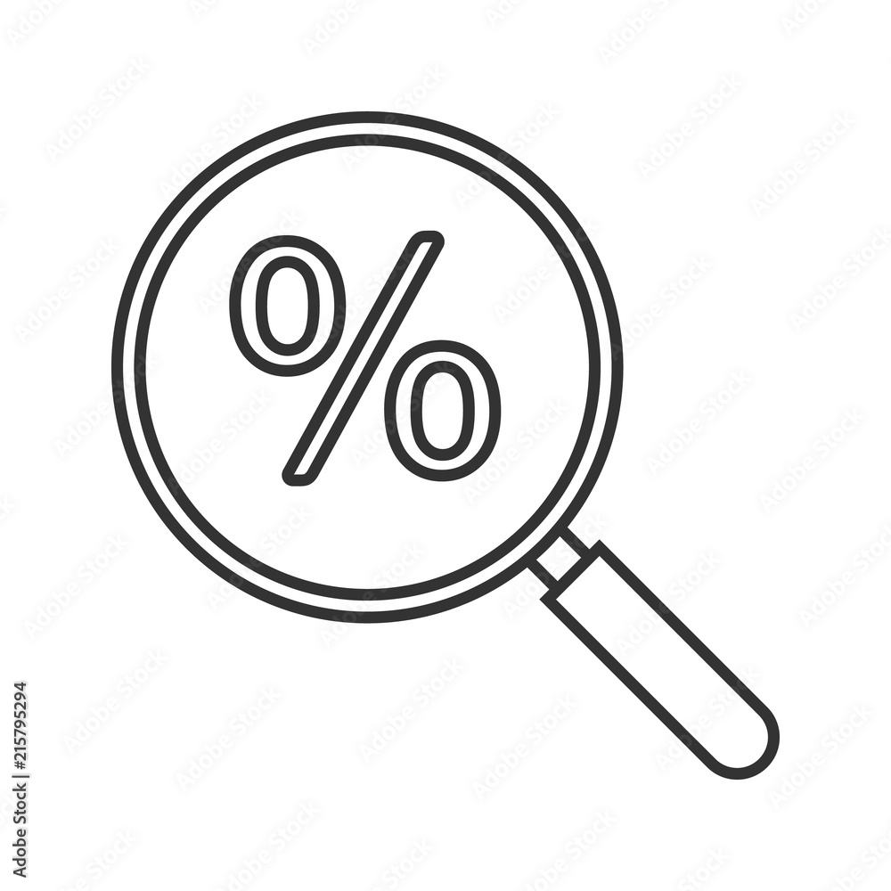 Magnifying glass with percent linear icon Magnifying glass with percent linear icon