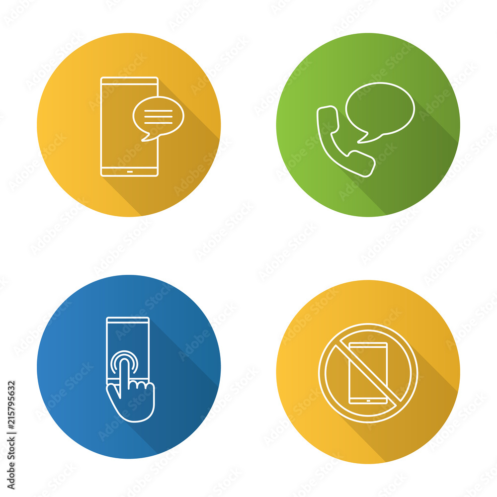 Phone communication flat linear long shadow icons set Phone communication flat linear long shadow icons set