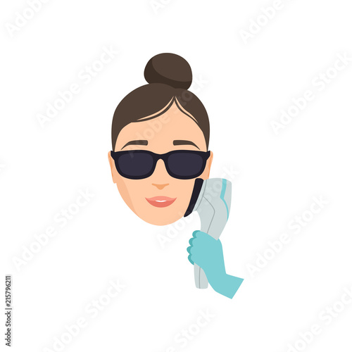 Young woman having laser facial procedure in beauty salon, cosmetology and anti aging concept vector Illustration