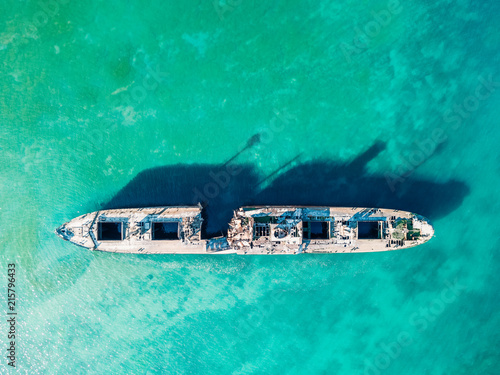 Aerial Drone View Of Old Shipwreck Ghost Ship