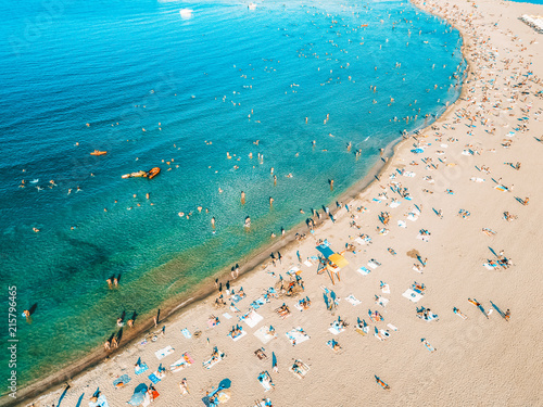 Aerial Drone View Of People Having Fun And Relaxing On Beach © radub85