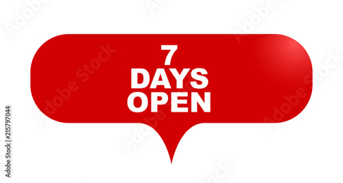 red vector bubble banner seven days open