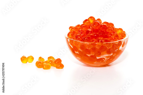 Red caviar in the glass bowl.