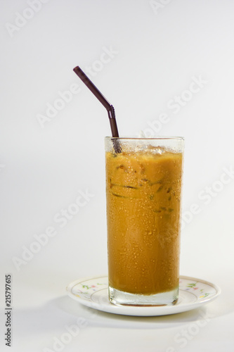 ice Coffee in the glass on white background.