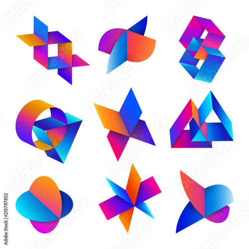 Set of Abstract Colorful Interlocking Symbols on White Background. Modern Design Elements. EPS 10 Vector.
