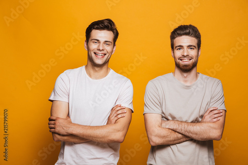Portrait of a two happy young men best friends photo