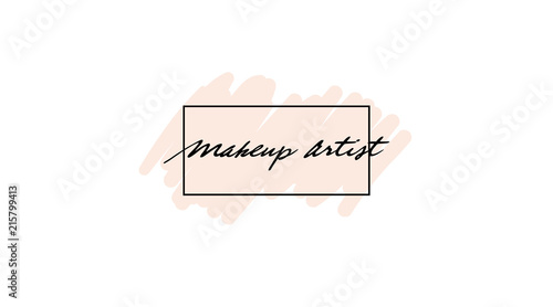 Make up print design with watercolor smear and frame. Makeup modern logo with paint brush smear. Beauty creative woman business card template.