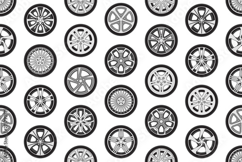 Seamless pattern with car wheels. isolated on white background