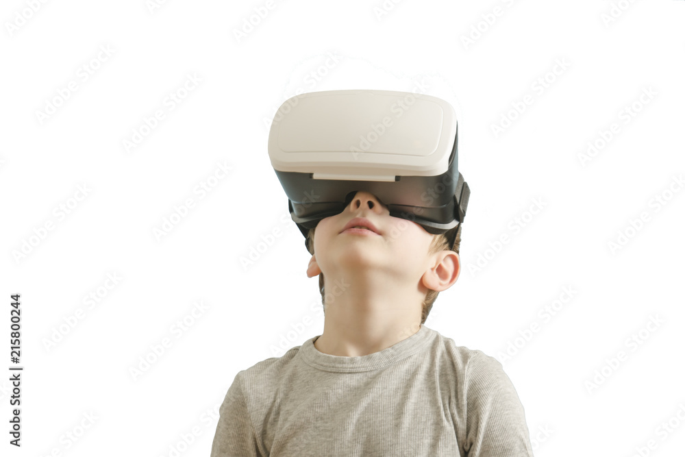 Boy with glasses of virtual reality. White background Boy with glasses of virtual reality. White background