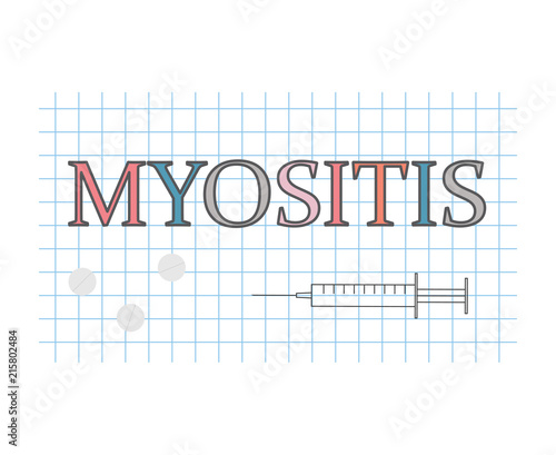 Myositis word on checkered paper sheet- vector illustration