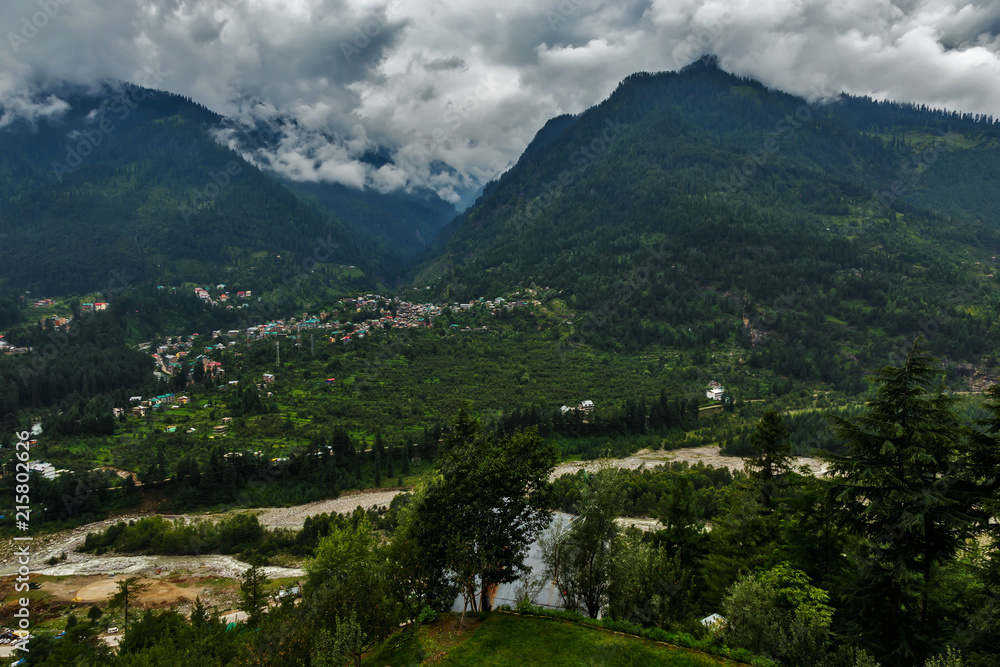 Himalayan town in cloudy weather