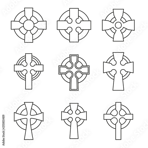 Set of Celtic crosses for religious design. Irish, scottish celtic cross sign collection.