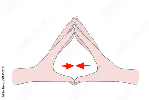 Exercises for the hands against inflammation of the joints and arthritis. Two female hands connected by fingers. Vector illustration