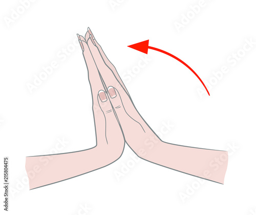 Exercises for the hands against inflammation of the joints and arthritis. Two female hands connected by fingers. Vector illustration