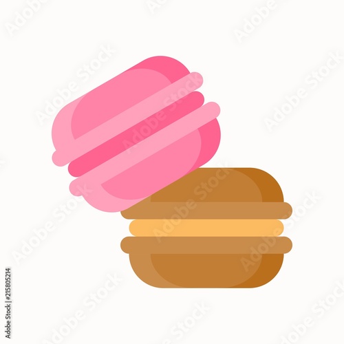 strawberry and chocolate macaron, sweets and pastry set, flat design icon