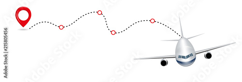 Airplane route in dotted line shape isolated on white background. Abstract concept graphic element for air transportation presentation. Vector
