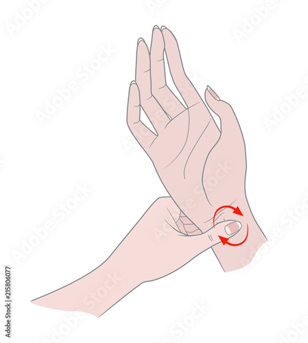 Exercises for the hands against inflammation of the joints and arthritis. Two female hands connected by fingers. Vector illustration