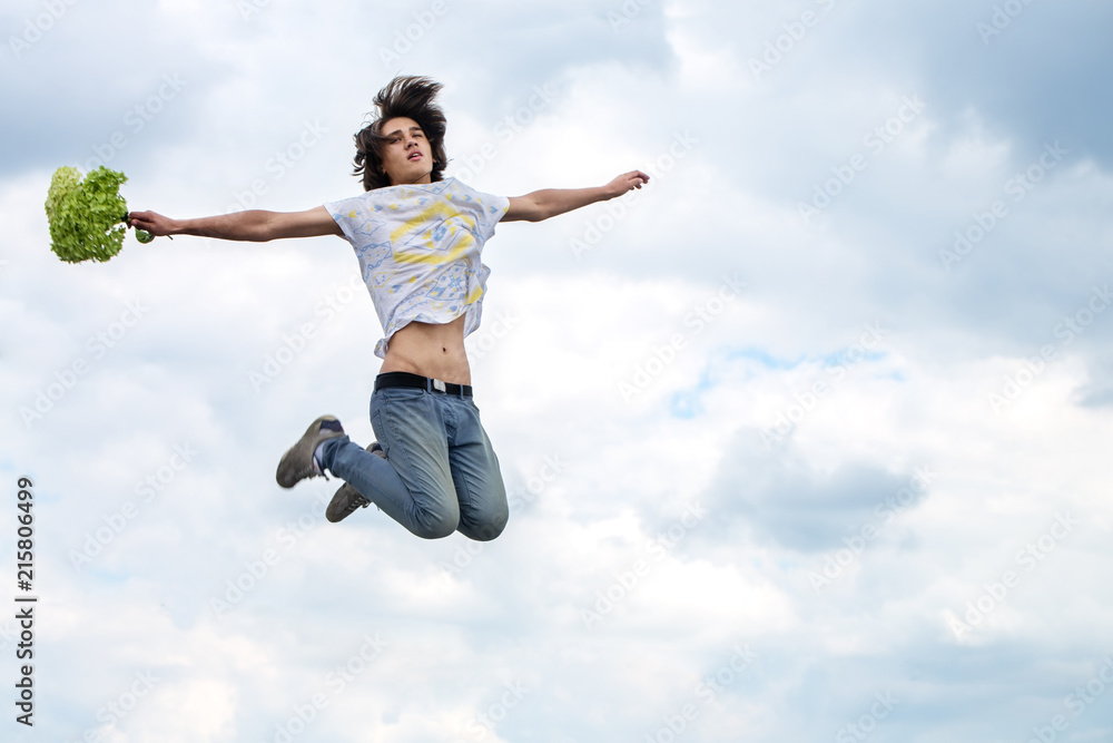 jumping young guy