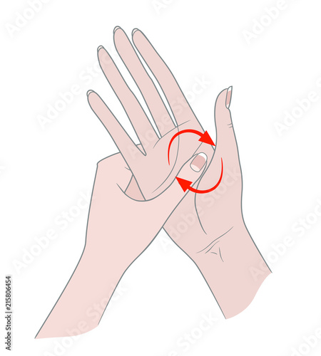 Exercises for the hands against inflammation of the joints and arthritis. Two female hands connected by fingers. Vector illustration