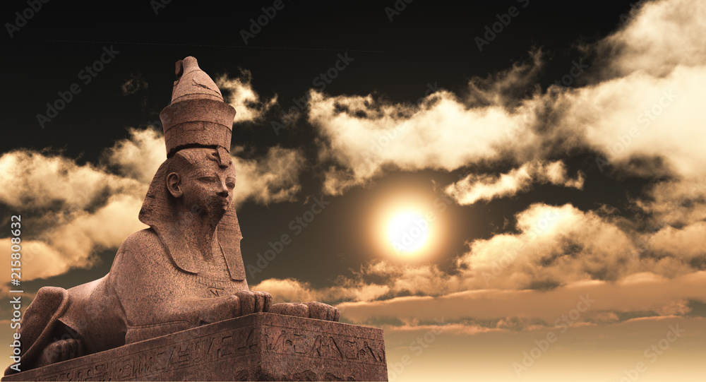 Egyptian Sphinx on the sunset sky background