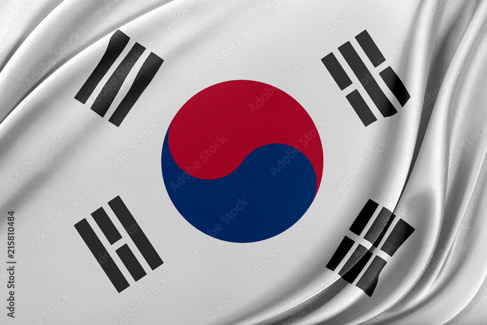 Korea South flag with a glossy silk texture. Korea South flag with a glossy silk texture.