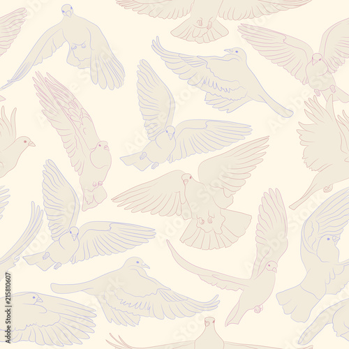 hand drawn pigeon seamless vector pattern
