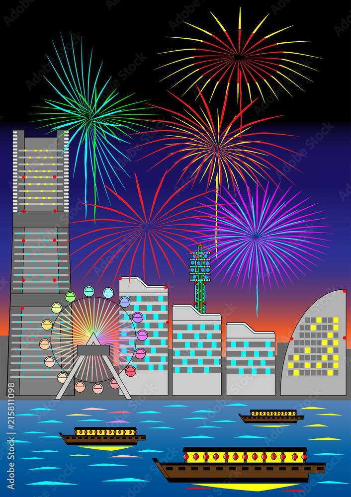 横浜みなとみらいの花火大会のイラスト Stock Vector Adobe Stock 横浜みなとみらいの花火大会のイラスト Stock Vector Adobe Stock